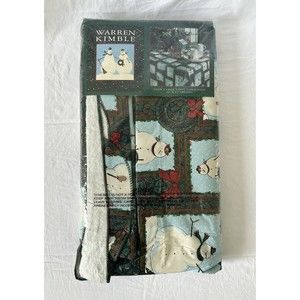 VTG NOS Warren Kimble Green Plaid Christmas Tablecloth Oblong 60×84 in. Snowman
